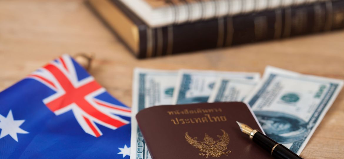 Education in Australia concept,passport on Australia flag