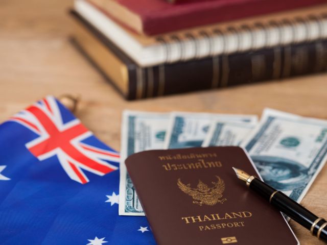 Education in Australia concept,passport on Australia flag