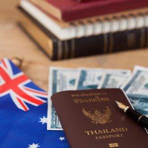 Education in Australia concept,passport on Australia flag
